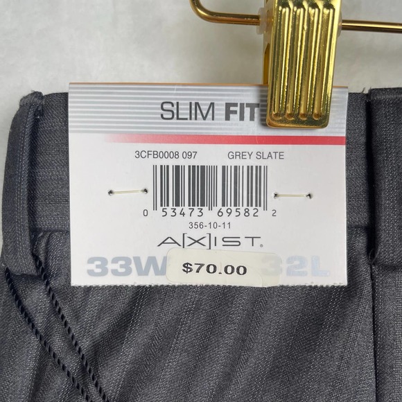 NWT Axist Slim Fit Men's Dress Pants 33x32 Slate Grey Track‎ Stripes City Pant - Picture 8 of 14